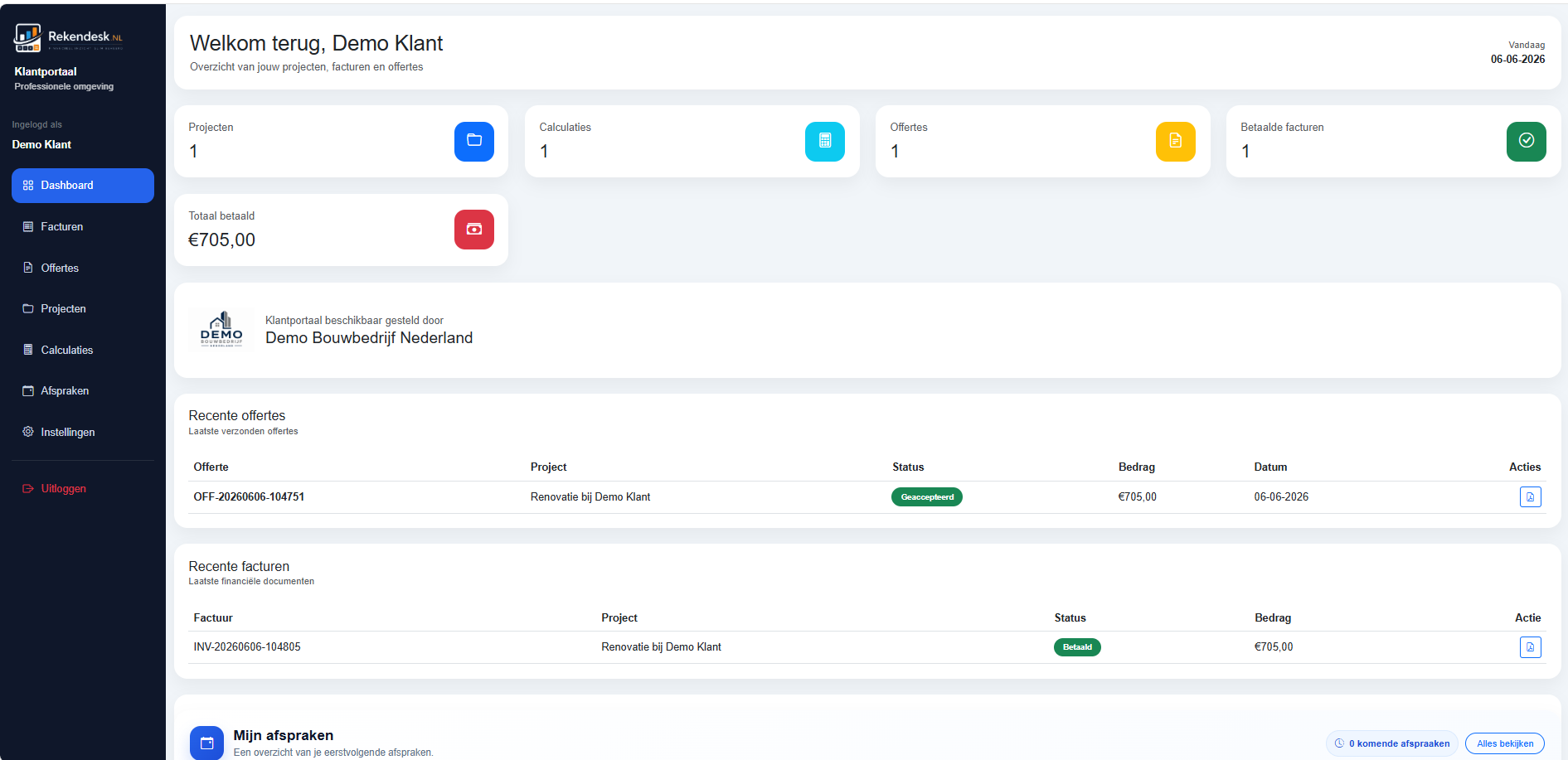 Klanten Portaal Dashboard